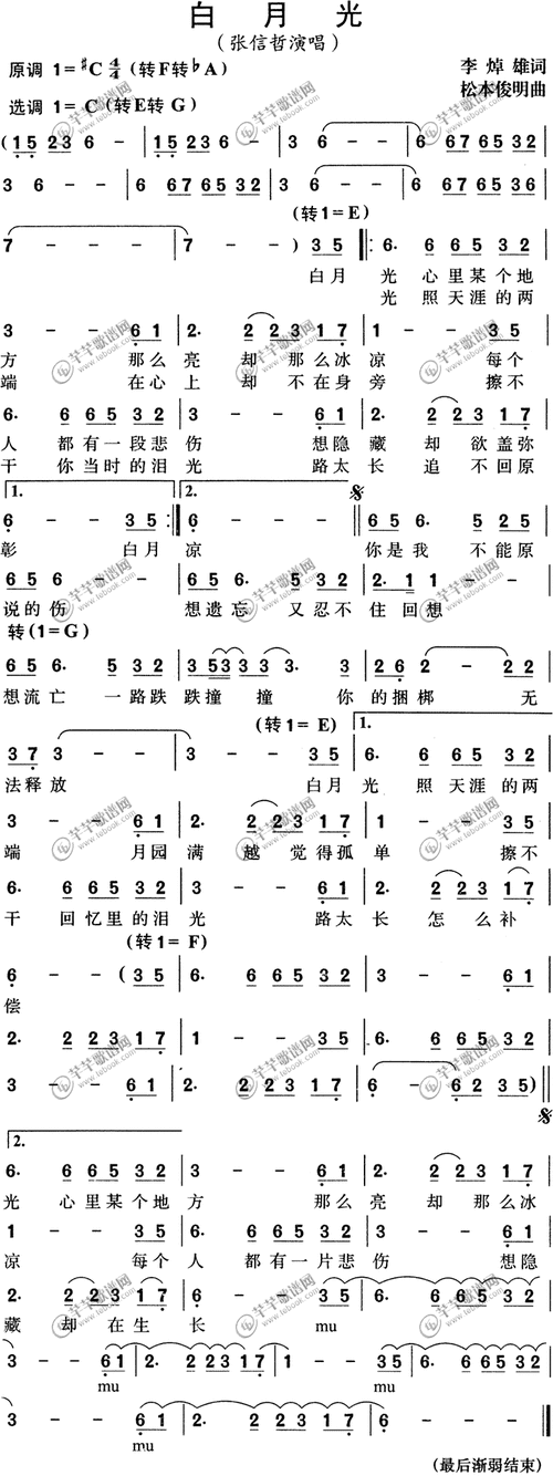 白月光_张信哲_简谱